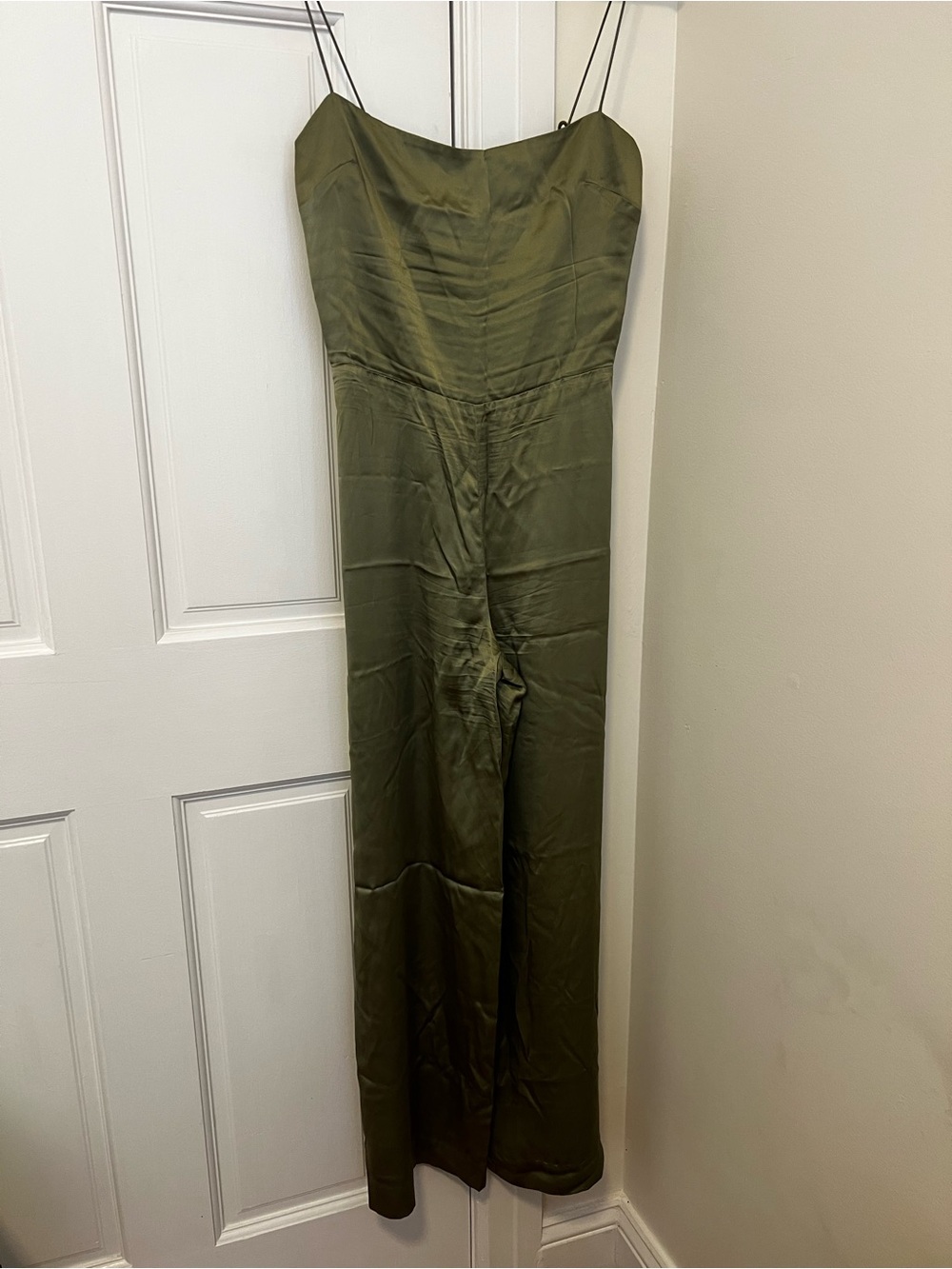 Olive Green Slip Jumpsuit Spaghetti Straps